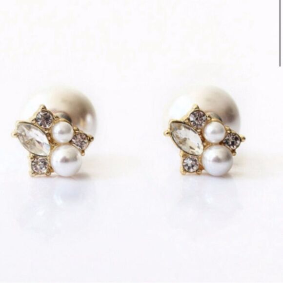 NWT Rhinestone Pearl Double Sided Stud Earrings - Picture 1 of 7